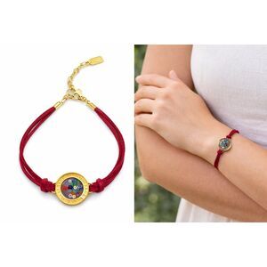 Murano Millefiori Glass Bracelet GlassOfVenice Rosetta Red Cord Gold Tone Italy
